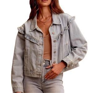 Andree by Unit Savanna Jane Ruffle Girly Relaxed Fit Light Wash Denim Jacket